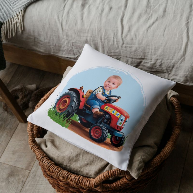 czerwony traktorek Poduszka ze zdjęciem