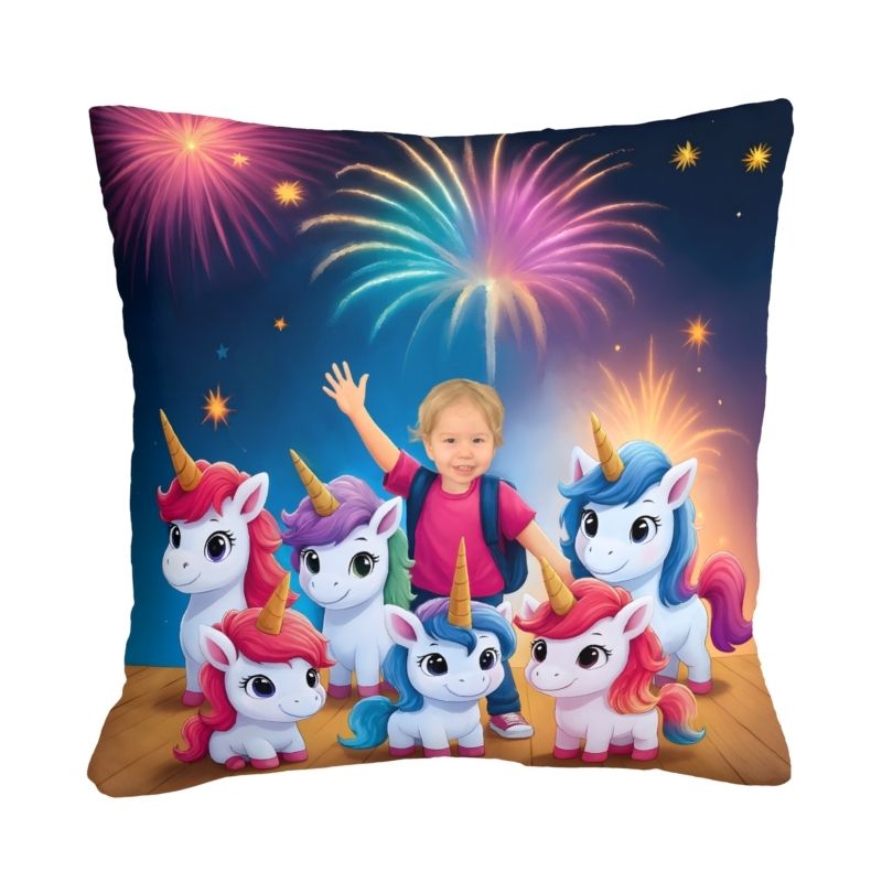 poduszka ze zdjęciem Noc Jednorożców z imieniem dziecka