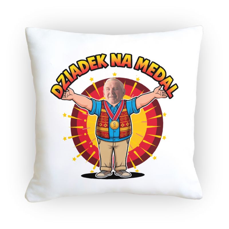 Poduszka Dziadek na Medal ze zdjęciem – personalizowany prezent dla Dziadka.