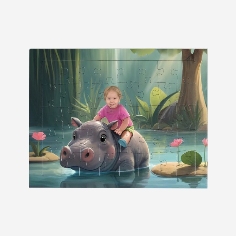 personalizowane puzzle Hipopotam ze zdjęciem dziecka