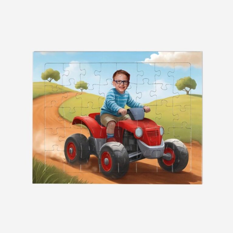 Puzzle Quad – personalizowane puzzle ze zdjęciem dziecka na tle wiejskiej drogi z quadem.