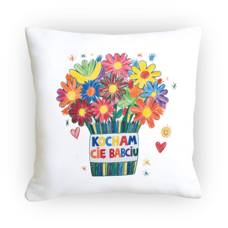 Poduszka laurka dla Babci kwiaty – personalizowany prezent na Dzień Babci.