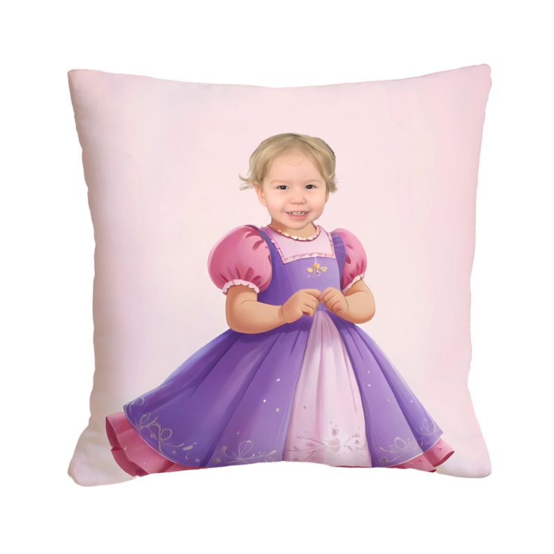 Personalizowana poduszka księżniczka z grafiką bajkową i zdjęciem dziecka. Idealny prezent dla dziewczynki, który wywołuje uśmiech i wzruszenie.