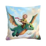 Personalizowana poduszka smok z Twoim dzieckiem lecącym na smoku