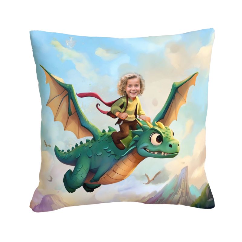 Personalizowana poduszka smok z Twoim dzieckiem lecącym na smoku