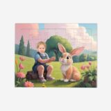 Puzzle zając dla dziewczynek – personalizowany prezent z Twoim zdjęciem na tle wiosennej łąki z uroczym zajączkiem.