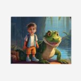 Puzzle krokodyl – personalizowane puzzle ze zdjęciem dziecka w towarzystwie uśmiechniętego krokodyla w magicznej scenerii.