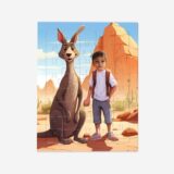 Puzzle Kangur – personalizowane puzzle z wizerunkiem dziecka i uroczym kangurem, pustynnej scenerii.
