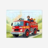 Personalizowane puzzle z wozem strażackim z wkomponowanym zdjęciem dziecka. PUZZLE WÓZ STRAŻACKI
