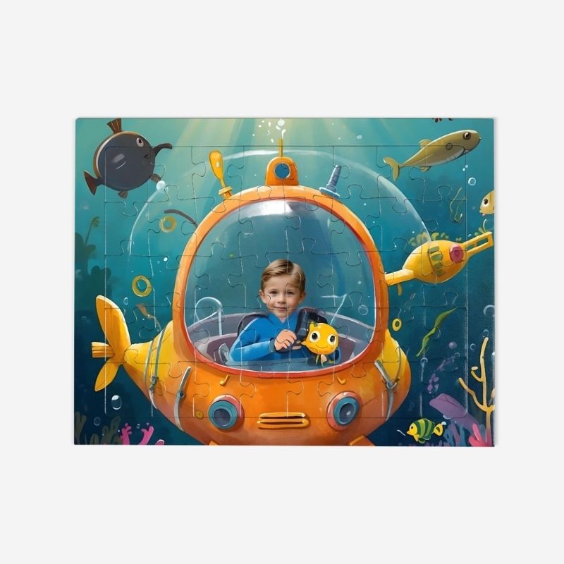 Personalizowane puzzle łódź podwodna z dzieckiem w roli kapitana.