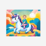 PUZZLE MALUCH NA JEDNOROŻCU Puzzle personalizowane z ramką - maluch na jednorożcu, kolorowa grafika z własnym zdjęciem dziecka. Idealny prezent dla dzieci.