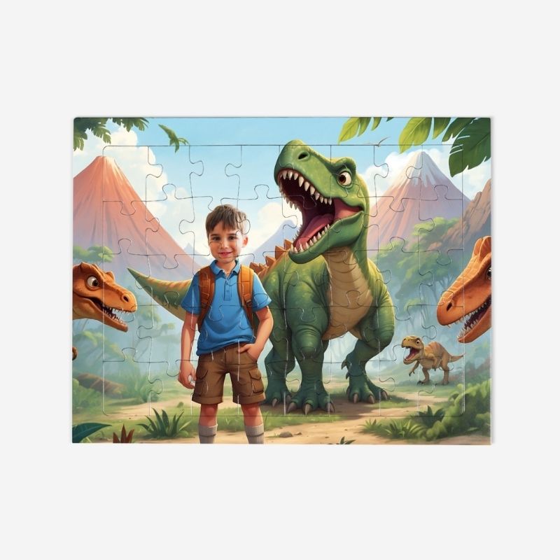 PERSONALIZOWANE PUZZLE Z TWOIM ZDJĘCIEM Puzzle dinozaury 40EL