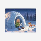 Puzzle Iglo – personalizowane puzzle ze zdjęciem dziecka w bajkowej scenerii zimowej w iglo i przyjaznym liskiem.