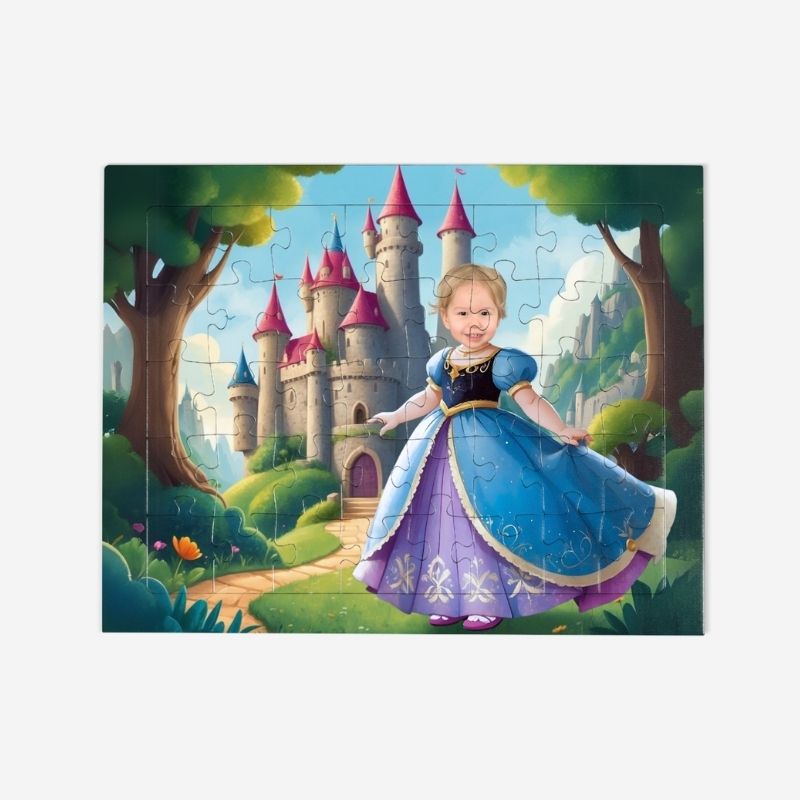 Personalizowane puzzle mała księżniczka i zamek z dzieckiem w roli głównej.