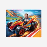 Personalizowane puzzle wyścigówka z dzieckiem w roli kierowcy wyścigowego.