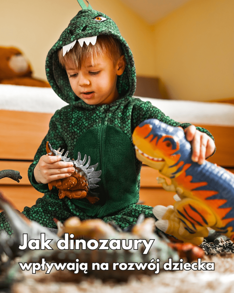 Dziecko bawi się dinozaurami, grafika do artykułu jak dinozaury wspierają rozwój dziecka