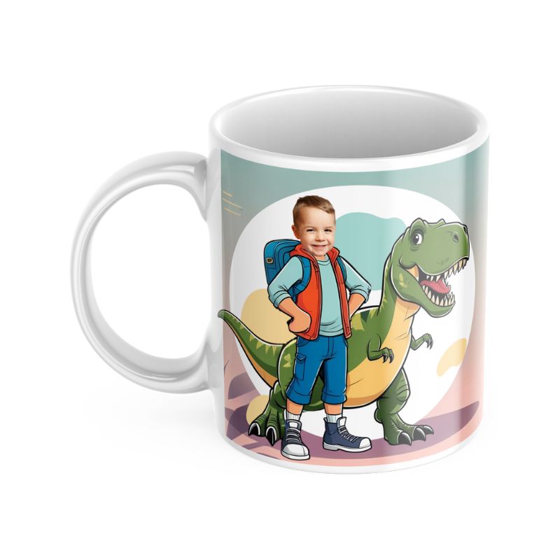PERSONALIZOWANY KUBEK Z DINOZAUREM I ZDJĘCIEM DZIECKA