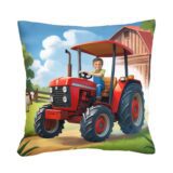 bajkowa poduszka ze zdjęciem dziecka na traktorze na farmie