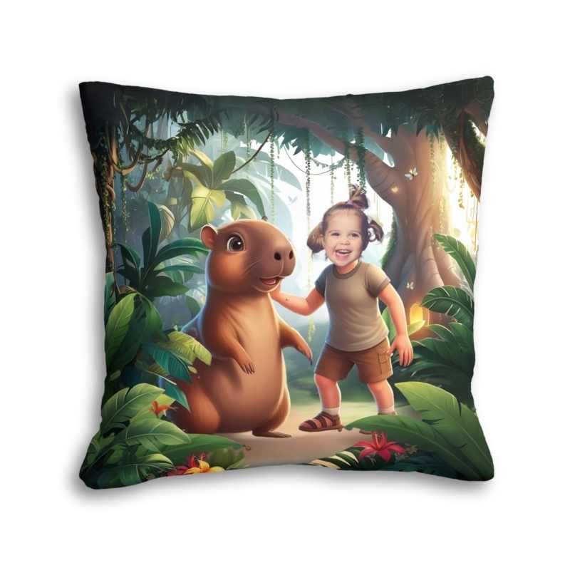 personalizowana poduszka kapibara w dżungli – prezent ze zdjęciem dziecka