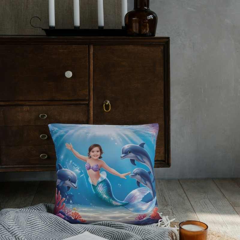 Personalizowana Poduszka ze zdjęciem syrenka i delfiny