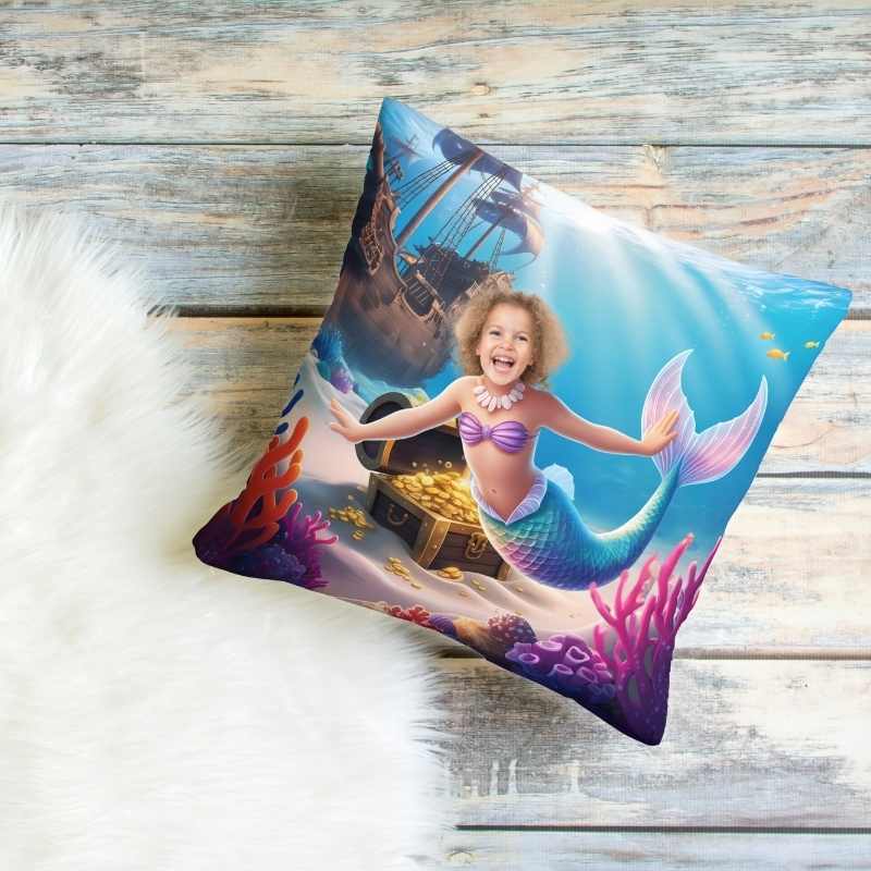 Personalizowana Poduszka ze zdjęciem syrenka i skarb