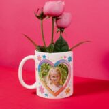 Kubek ze zdjęciem dla mamy w kwiatowej ramce z napisem Kocham Cię Mamo