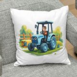 Poduszka ze zdjęciem – niebieski traktor z kabiną