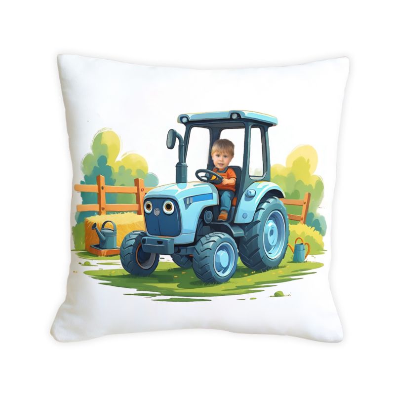 Poduszka ze zdjęciem – niebieski traktor z kabiną 40X40