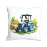 Poduszka ze zdjęciem – niebieski traktor z kabiną 45X45