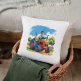 Poduszka ze zdjęciem – pomarańczowy traktor z dzieckiem