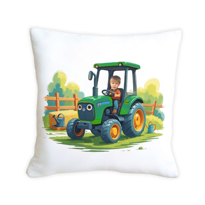 Poduszka ze zdjęciem – zielony traktor z kabiną 45x45