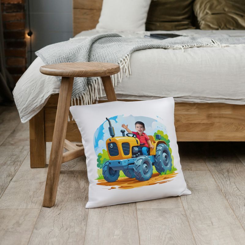 Personalizowana poduszka ze zdjęciem żółty traktor