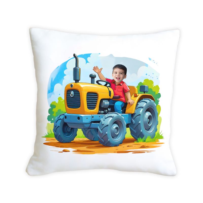 Personalizowana poduszka ze zdjęciem żółty traktor 40x40
