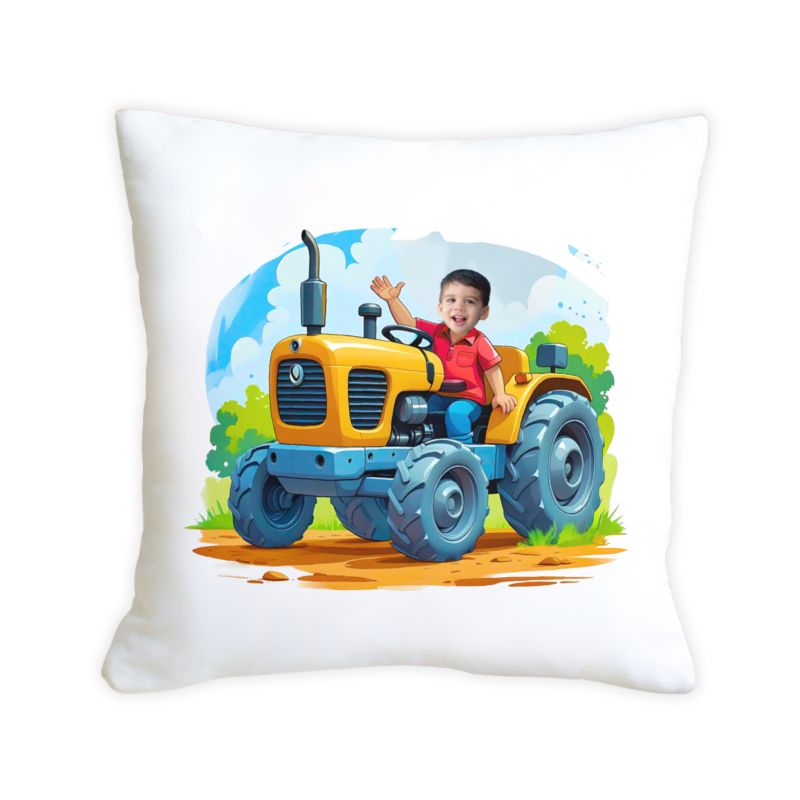 Personalizowana poduszka ze zdjęciem żółty traktor 45x45