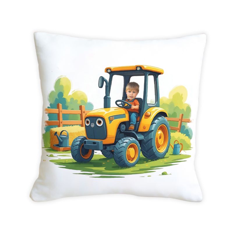 Poduszka ze zdjęciem – żółty traktor z kabiną 40x40