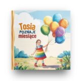 Personalizowana książka dla dziewczynki o miesiącach z kolorowymi ilustracjami i twarzą dziecka