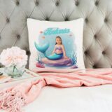 Poduszka ze zdjęciem syrenki personalizowana z twarzą dziecka w podwodnym świecie z imieniem