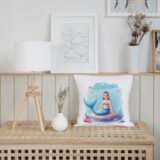 Poduszka ze zdjęciem syrenki personalizowana z twarzą dziecka w podwodnym świecie z imieniem