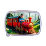 śniadaniówka ze zdjęciem pociąg w lesie