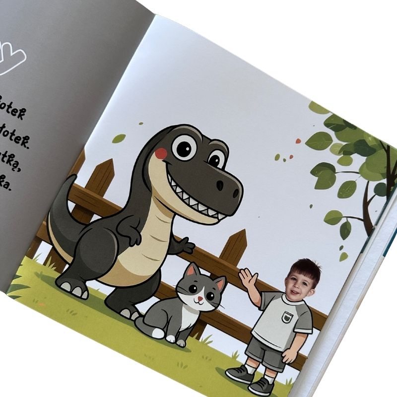 Personalizowana książka dla chłopca o kolorach z dinozaurem – dziecko bohaterem bajki