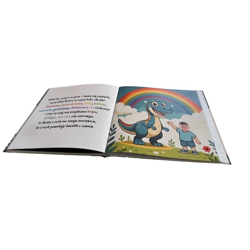 Personalizowana książka dla chłopca o kolorach z dinozaurem – dziecko bohaterem bajki