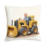 Poduszka ze zdjęciem spychacz personalizowana dla dziecka