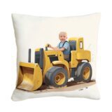 Poduszka ze zdjęciem spychacz personalizowana dla dziecka